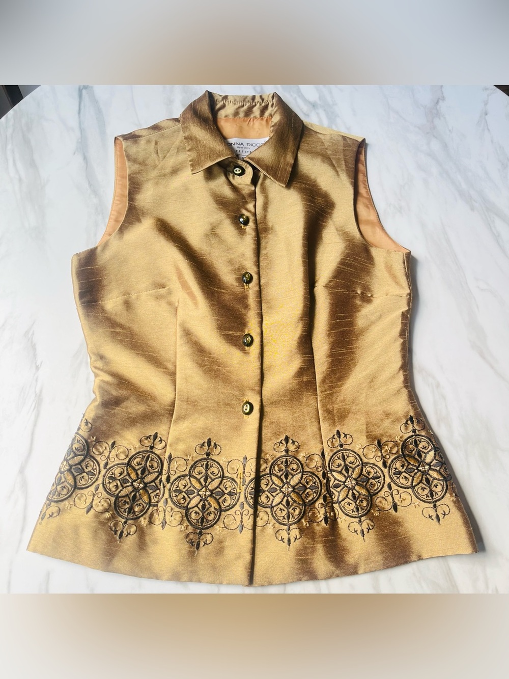 Vintage Y2K Donna Ricco Top / Vest Embroidered Size 2P Bronze NWOT